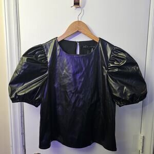 NwT Faux Leather Lined Puff Sleeve Crop Top Size S Stretch Gothic Alternative